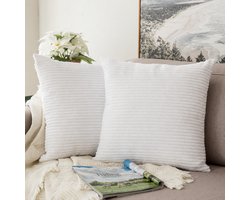 YQLAFTkussenhoes 45x45 - set van 2 - effen kleur - Sierkussenhoes van ribstof - Met rits - Antistatische kussenhoes - exclusief binnenkussens - wit