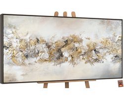YS Schilderij - Handgeschilderd canvas schilderij - Wanddecoratie Abstract - goud - Kunst - Muurdecoratie woonkamer - Slaapkamer decoratie - Kamer accessoires - Abstract schilderijen op canvas - schilderij canvas Grey 100x50