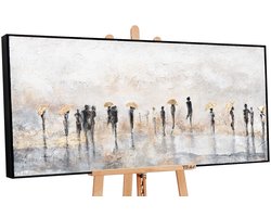 YS Schilderij - Handgeschilderd canvas schilderij - Wanddecoratie moderne Kunst - goud - Geometrisch - Muurdecoratie woonkamer - Slaapkamer decoratie - Kamer accessoires - schilderij Modern Met lijnen - abstracte schilderijen Kunst Black 100x50