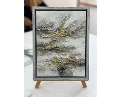 YS Schilderij "Wolkenmelodie" - Handgeschilderd canvas schilderij - Wanddecoratie Abstract - Beige en goud - Acryl - Muurdecoratie woonkamer - Slaapkamer decoratie - Kamer accessoires - Schilderijen slaapkamer - abstract schilderij Grey 20x15