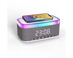 Yuconn Digitale Wekker – Wekker met Draadloze Oplader, Nachtlamp & Bluetooth Speaker