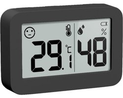 YUCONN Hygrometer - Weerstation - Thermometer Binnen - Digitaal Thermometer En Luchtvochtigheidsmeter - Inclusief Batterij en Plakstrip - Zwart