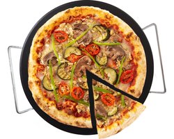 YUGN BLACK Pizzasteen 33 CM met Rek - Cordieriet Pizza Steen voor BBQ en Oven