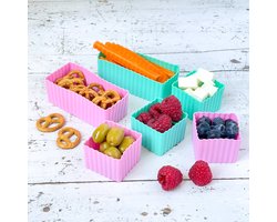 Yumbox set van 6 siliconen bakjes - roze/aqua