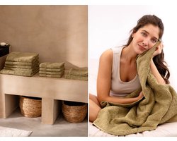 Yumeko badlaken terry olive groen 100x150 - 1 st - Bio, eco & fairtrade