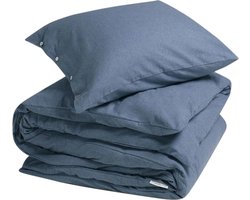 Yumeko dekbedovertrek flanel denim blauw 140x220 + 1/60x70 - Biologisch & ecologisch