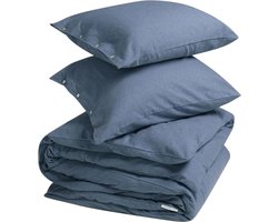 Yumeko dekbedovertrek flanel denim blauw 200x220 + 2/60x70 - Biologisch & ecologisch