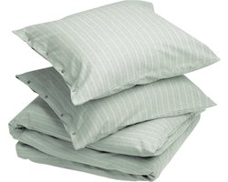Yumeko dekbedovertrek flanel groen/wit stripe 200x220 + 2/60x70 - Biologisch & ecologisch