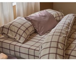 Yumeko dekbedovertrek flanel mauve check 200x200 (zonder slopen) - Biologisch & ecologisch