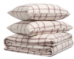 Yumeko dekbedovertrek flanel mauve check 200x220 + 2/60x70 - Biologisch & ecologisch