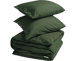 Yumeko dekbedovertrek flanel mosgroen 200x220 + 2/60x70 - Biologisch & ecologisch