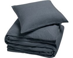 Yumeko dekbedovertrek gewassen linnen aardeblauw 140x220 + 1/60x70 - Biologisch & ecologisch