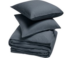 Yumeko dekbedovertrek gewassen linnen aardeblauw 240x220 + 2/60x70 - Biologisch & ecologisch