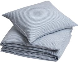 Yumeko dekbedovertrek gewassen linnen blauw stripe 140x220 + 1/60x70 - Biologisch & ecologisch