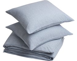 Yumeko dekbedovertrek gewassen linnen blauw stripe 200x220 + 2/60x70 - Biologisch & ecologisch