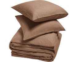 Yumeko dekbedovertrek gewassen linnen hazel 200x220 + 2/60x70 - Biologisch & ecologisch