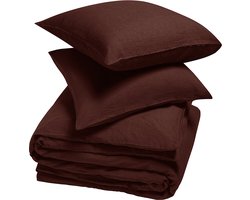 Yumeko dekbedovertrek gewassen linnen rosewood 240x220 +2/60x70 - Biologisch & ecologisch