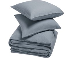 Yumeko dekbedovertrek gewassen linnen schemerblauw 200x220 + 2/60x70 - Biologisch & ecologisch