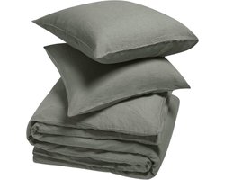Yumeko dekbedovertrek gewassen linnen stone groen 200x220 + 2/60x70 - Biologisch & ecologisch