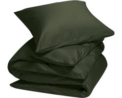 Yumeko dekbedovertrek katoen satijn dark olive 140x220 + 1/60x70 - Bio, eco & fairtrade