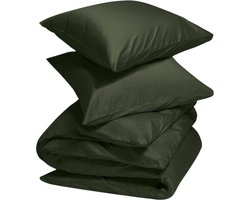 Yumeko dekbedovertrek katoen satijn dark olive 200x220 + 2/60x70 - Bio, eco & fairtrade