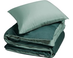 Yumeko dekbedovertrek katoen satijn dubbelzijdig groen 140x220 + 1/60x70 - Bio, eco & fairtrade