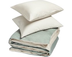 Yumeko dekbedovertrek katoen satijn dubbelzijdig sandy/groen 200x220 + 2/60x70 - Bio, eco & fairtrade