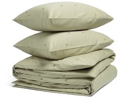 Yumeko dekbedovertrek katoen satijn light olive botanical 200x220+2/60x70 - Bio, eco & fairtrade