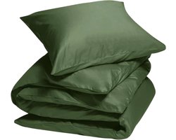 Yumeko dekbedovertrek katoen satijn mid olive 140x220 + 1/60x70 - Bio, eco & fairtrade