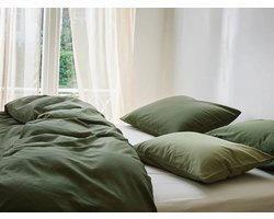 Yumeko dekbedovertrek katoensatijn dark olive 200x200 + 2/60x70 - Bio, eco & fairtrade