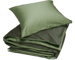 Yumeko dekbedovertrek katoensatijn dubbelzijdig olive 140x220 + 1/60x70 - Bio, eco & fairtrade