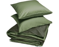 Yumeko dekbedovertrek katoensatijn dubbelzijdig olive 200x220 + 2/60x70 - Bio, eco & fairtrade