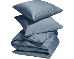 Yumeko dekbedovertrek katoensatijn faded blauw 200x220 + 2/60x70 - Bio, eco & fairtrade