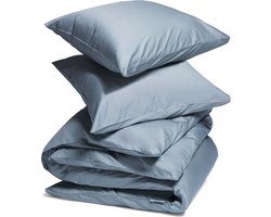 Yumeko dekbedovertrek katoensatijn faded blauw 240x220 + 2/60x70 - Bio, eco & fairtrade