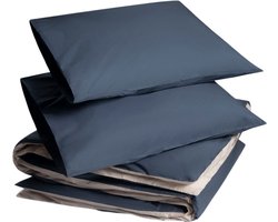 Yumeko dekbedovertrek percal katoen dubbelzijdig blauw/sand 200x220 + 2/60x70 - Bio, eco & fairtrade