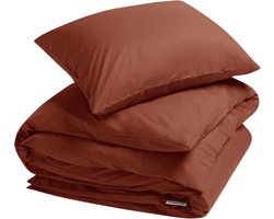 Yumeko dekbedovertrek percal katoen roestig rood 140x220 + 1/60x70 - Bio, eco & fairtrade