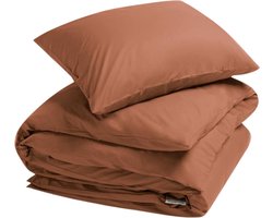 Yumeko dekbedovertrek percal katoen terracotta 140x220 + 1/60x70 - Biologisch & ecologisch