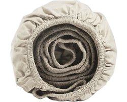 Yumeko hoeslaken extra hoog percal katoen wit zand 180x210x40 - Bio, eco & fairtrade