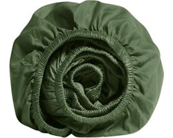 Yumeko hoeslaken katoensatijn mid olive 140x200x30 - Bio, eco & fairtrade