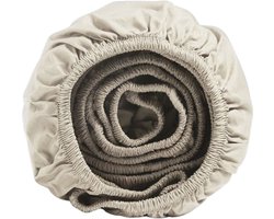 Yumeko hoeslaken percal katoen wit zand 90x220x30 - Bio, eco & fairtrade