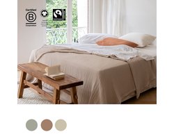 Yumeko sprei mousseline katoen stitch light taupe 240x260