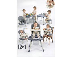 Yummy 12-in-1 Kinderstoel Donkergrijs – Multifunctioneel met Speelblad & Werktafel