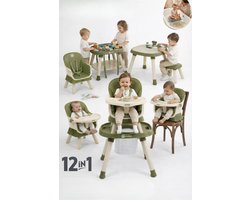 Yummy 12-in-1 Kinderstoel Olijfgroen – Multifunctioneel met Speelblad & Werktafel