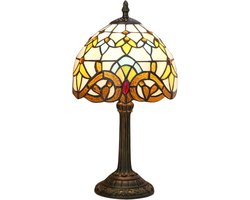 YUNA® Glazen Tiffany Tafellamp - Vintage Lamp - Glas in lood - Victoriaanse Tulpenpatroon - Bureaulamp van glas - Vintage Tiffany Lamp