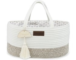 Yunioo Commodemandje en Luiertas - Luiermand voor Baby Kamer - Luier Mand Organizer - Opbergmand kinderkamer - Speelgoedmand - Wit-Beige