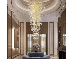 YUYI Kroonluchter trappenhuis Ø160 cm 5 lagen K9 kristal goud boomtak 28 G9 fittingen voor hal en de woonkamer