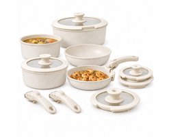 YYchan Inductie Pannenset-Antiaanbak Pannenset-11 Delig-Set met Koekenpan, Soeppan, Wok-Voor Inductie en Gas-Afneembare Handgreep-Vaatwasser Bestendig