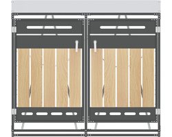 YYchan Kliko Ombouw Dubbel - Verzinkt Staal met Houtlook - Inclusief Bloembak - Containerombouw Grijs - Weersbestendig - Metalen - 131 cm