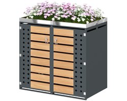 YYchan Kliko Ombouw voor 2 Kliko's - Metalen Vuilnisbak Ombouw - Houtlook Design - Onderhoudsvrij & Veilig - 132 cm