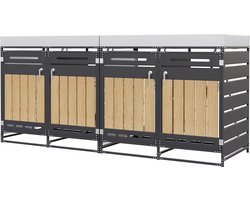 YYchan Kliko Ombouwkast 4-delig - Inclusief Bloembak - Verzinkt Staal met Houtlook - Containerombouw Metalen - Weersbestendig & Afsluitbaar